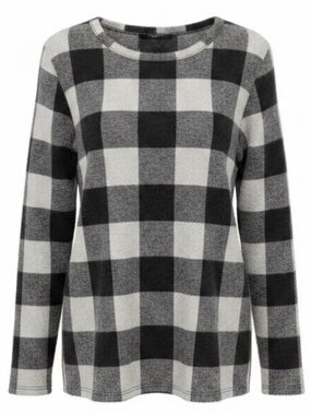 Sweet Claire Black Off White Plaid Pull Over Top size Medium